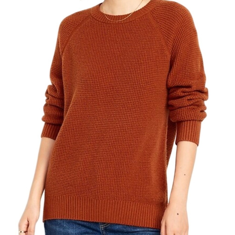 Old Navy Sosoft Waffle Knit Crewneck Tunic Sweater Rust Raglan Sleeve Women's M